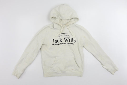 Jack Wills Womens Ivory Cotton Pullover Hoodie Size 6 Pullover - Logo Vintage