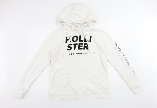 Hollister Womens White Cotton Pullover Hoodie Size M Pullover - Vintage Logo