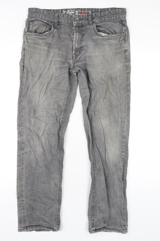 Red Herring Mens Grey Cotton Straight Jeans Size 32 in L28 in Regular Zip