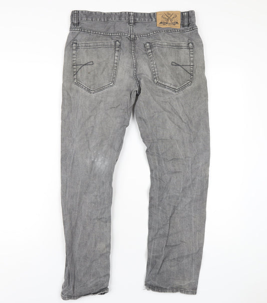 Red Herring Mens Grey Cotton Straight Jeans Size 32 in L28 in Regular Zip