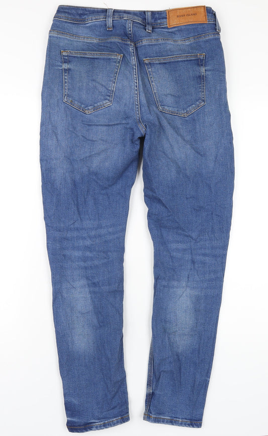 River Island Mens Blue Cotton Skinny Jeans Size 28 in L30 in Regular Zip