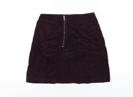 Oasis Womens Purple Cotton A-Line Skirt Size 8 Zip