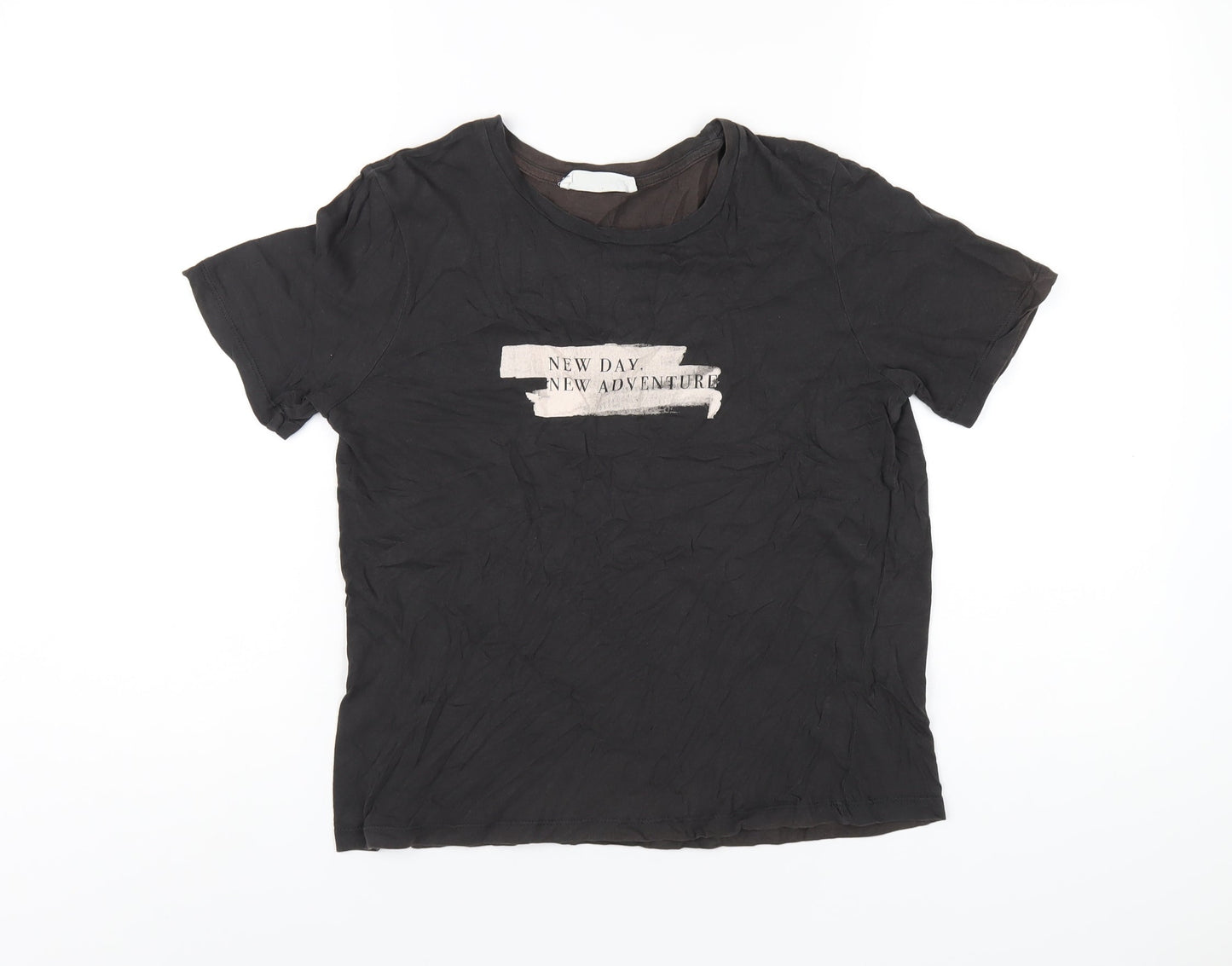 Mango Womens Black Cotton Basic T-Shirt Size S Round Neck