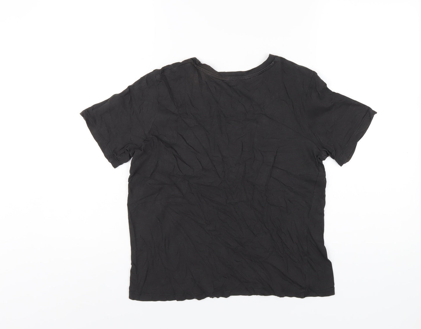 Mango Womens Black Cotton Basic T-Shirt Size S Round Neck