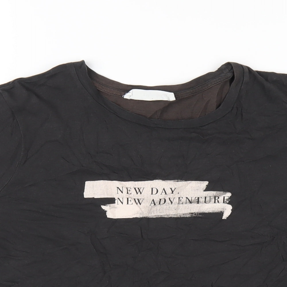 Mango Womens Black Cotton Basic T-Shirt Size S Round Neck