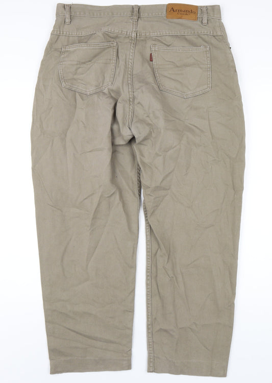 Armando Mens Beige Cotton Trousers Size 34 in L30 in Regular Zip