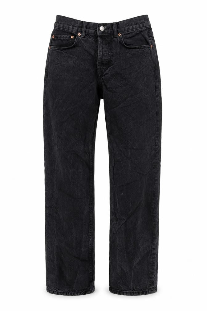 Front view of ASOS women’s black cotton straight jeans, size UK 28, in, 32-inch leg regular button
