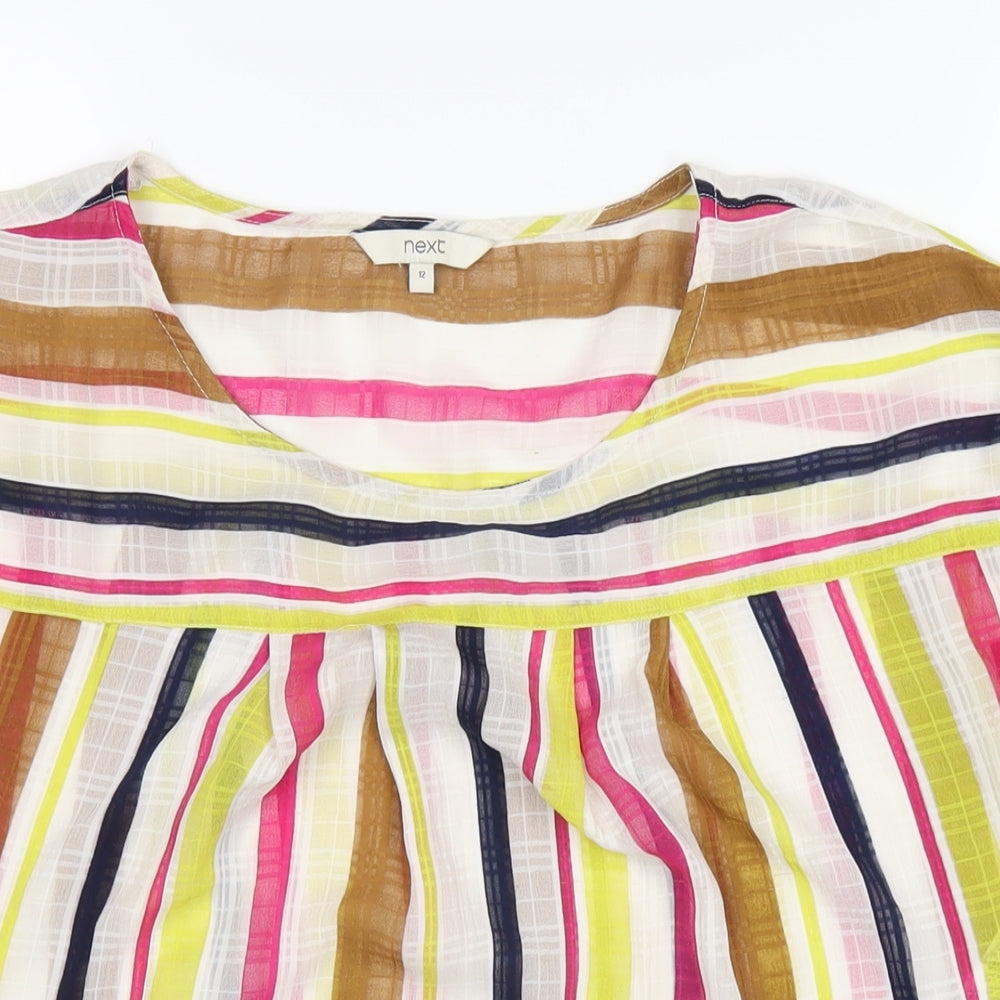 NEXT Womens Multicoloured Striped Polyester Basic T-Shirt Size 12 Round Neck