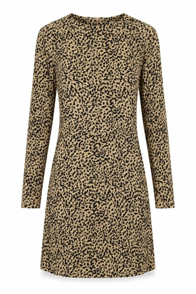 H&M Womens Brown Animal Print Viscose A-Line Size 6 Round Neck Zip