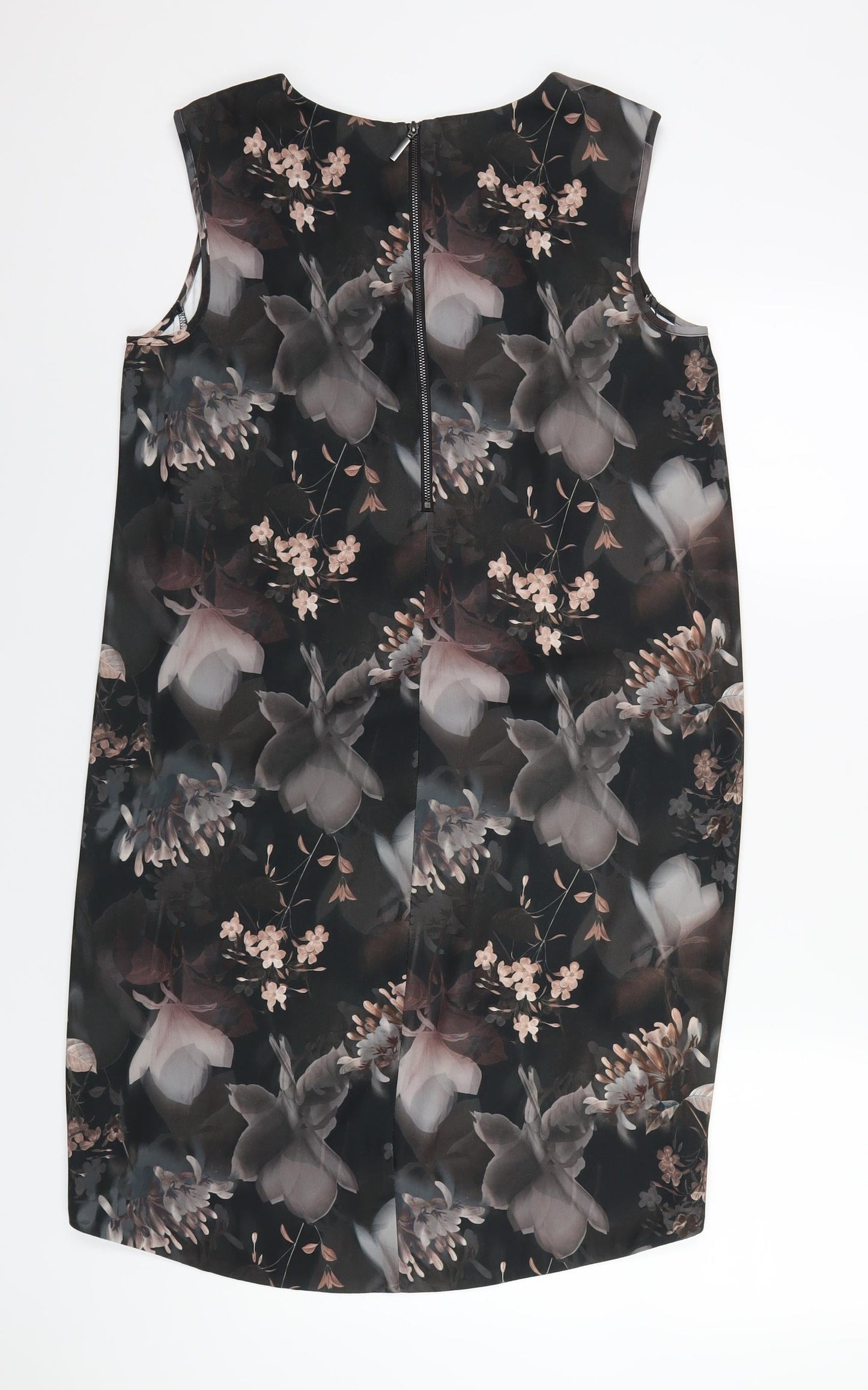 NEXT Womens Black Floral Polyester A-Line Size 12 Round Neck Zip