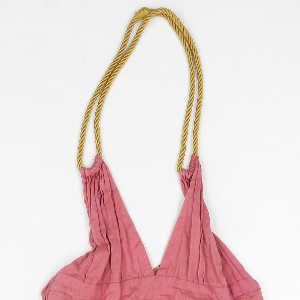 Topshop Womens Pink Cotton A-Line Size 8 Halter Zip - Rope Strap