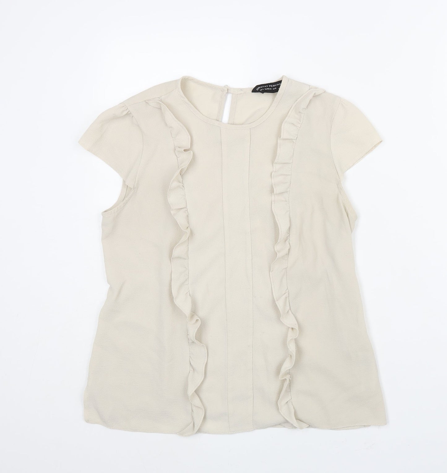 Dorothy Perkins Womens Beige Polyester Basic Blouse Size 12 Round Neck - Frill Detail