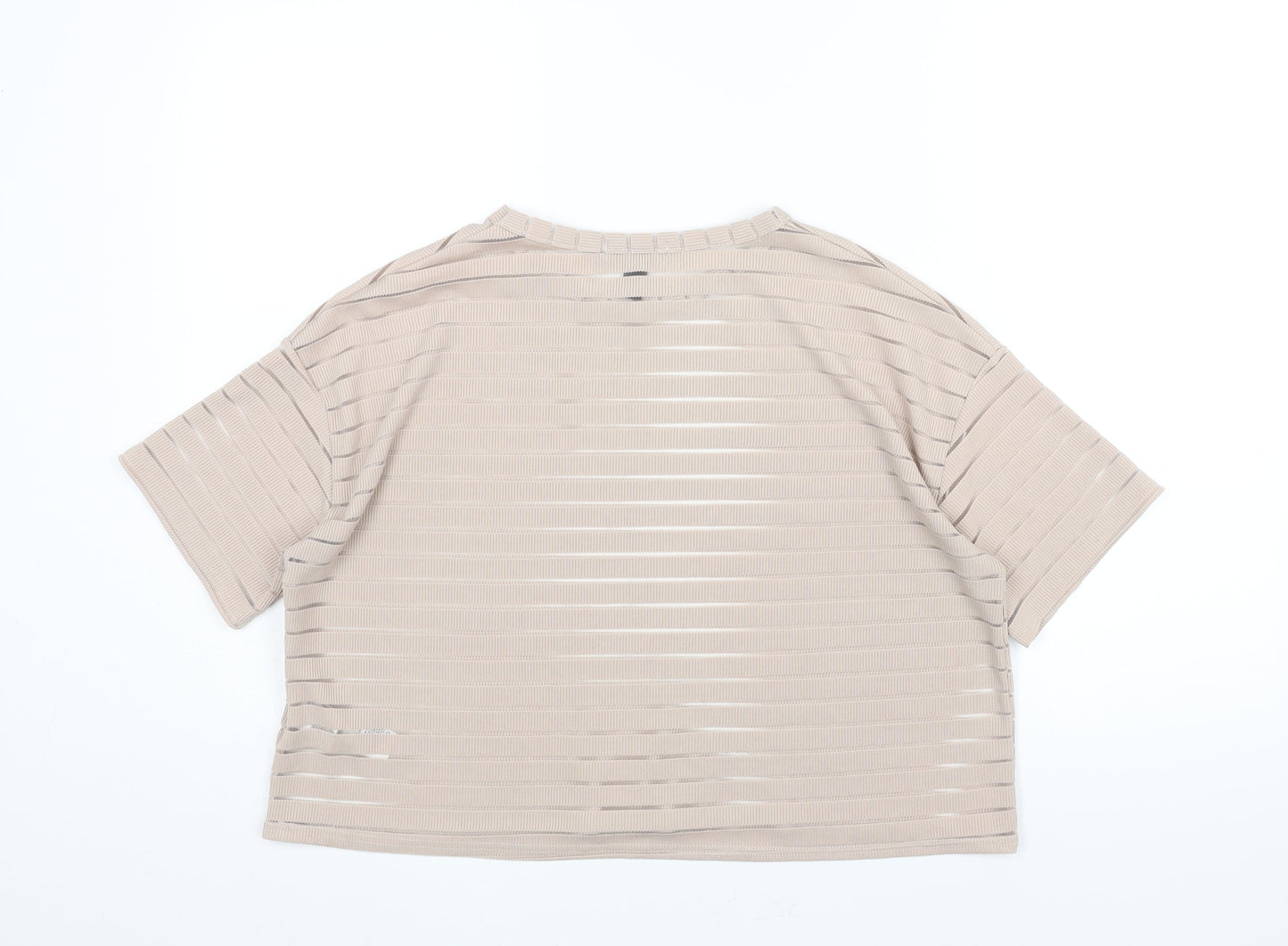 New Look Womens Beige Striped Polyester Basic T-Shirt Size M Round Neck