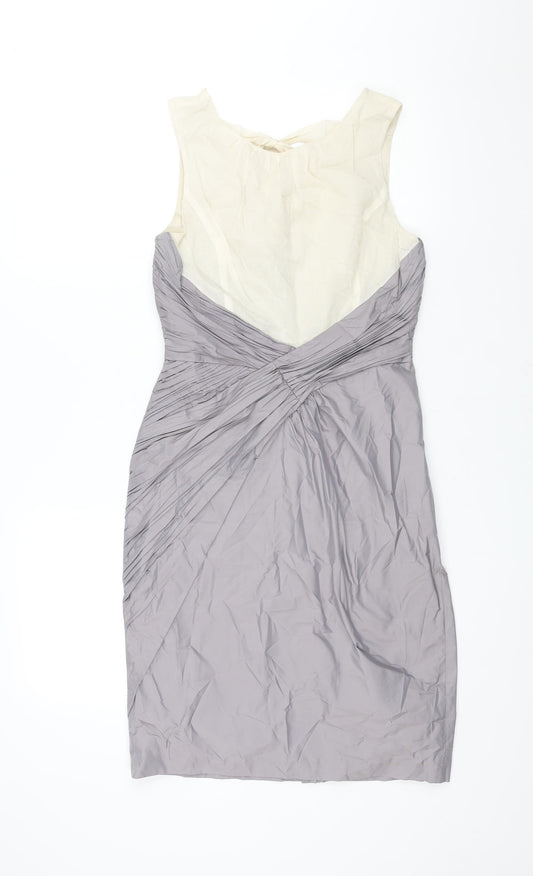 Hoss Womens Grey Cotton Shift Size 10 Round Neck Zip - Rouched Detail Bow