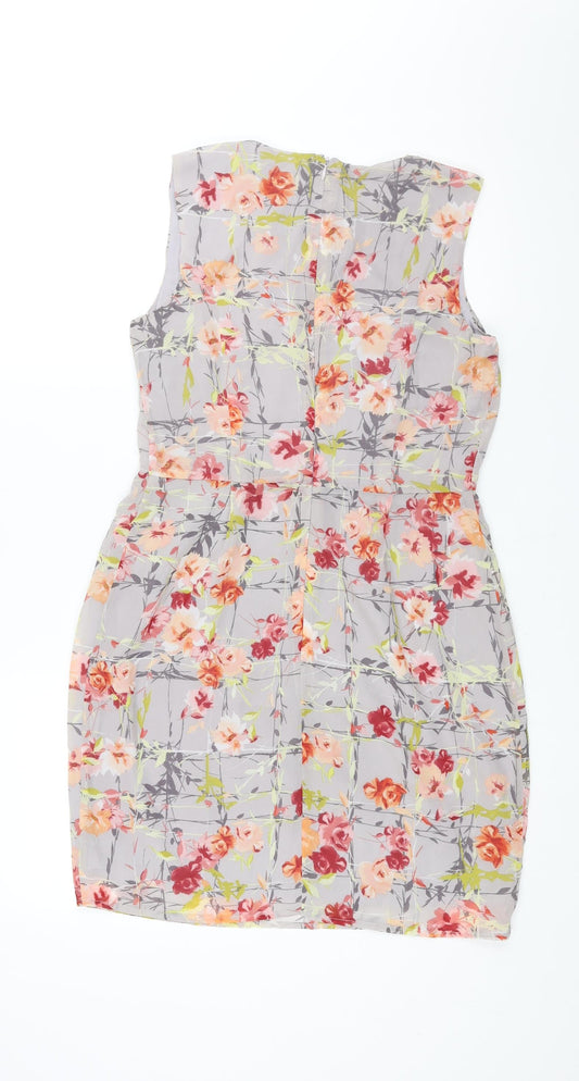 White Incity Womens Grey Floral Polyester Shift Size 18 Round Neck Zip
