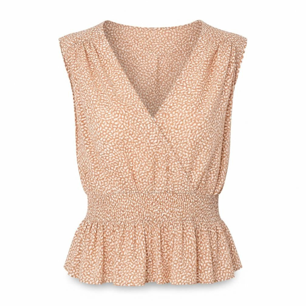 H&M Womens Brown Geometric Viscose Camisole Blouse Size 10 V-Neck - Peplum