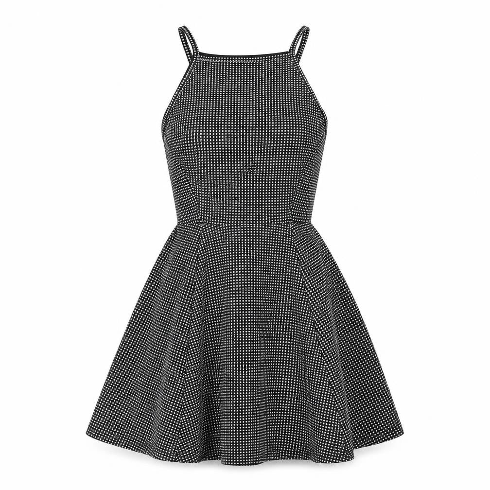 Divided by H&M Womens Black Geometric Polyester Fit & Flare Size 10 Square Neck Pullover