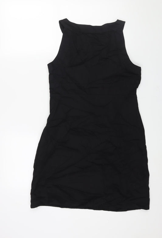 John by John Richmond Womens Black Cotton Shift Size 14 Round Neck Zip - Button Detail