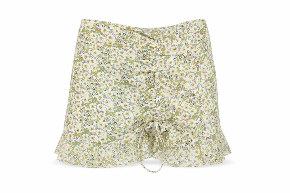 Boohoo Womens Multicoloured Floral Cotton Mini Skirt Size 6 Zip - Drawstring Rouched Frill