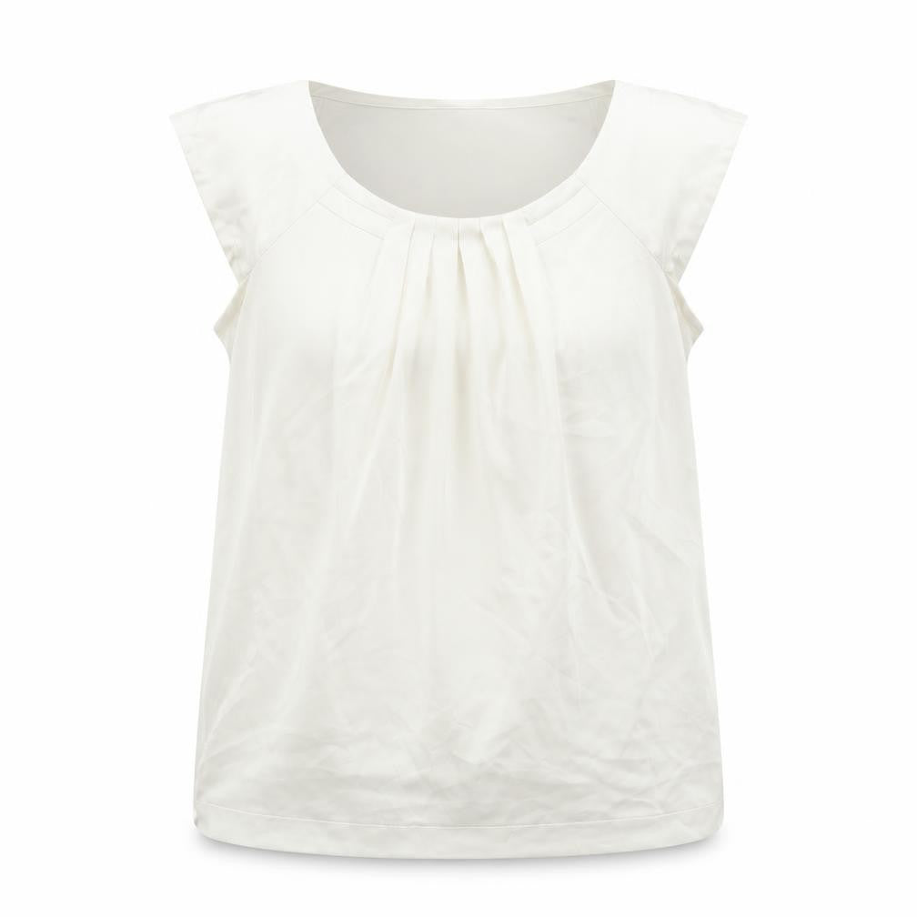 Marks and Spencer Womens Ivory Polyester Basic Blouse Size 12 Round Neck - Pleat Detail