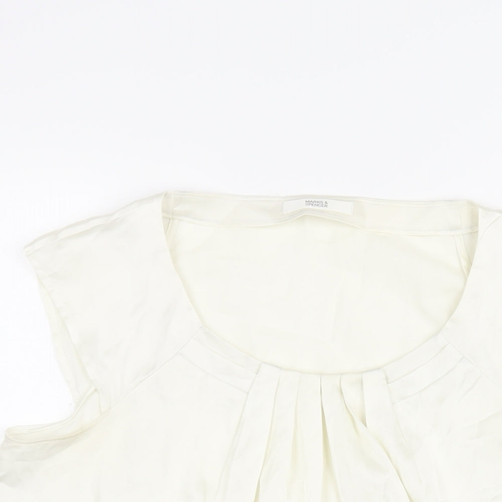 Marks and Spencer Womens Ivory Polyester Basic Blouse Size 12 Round Neck - Pleat Detail