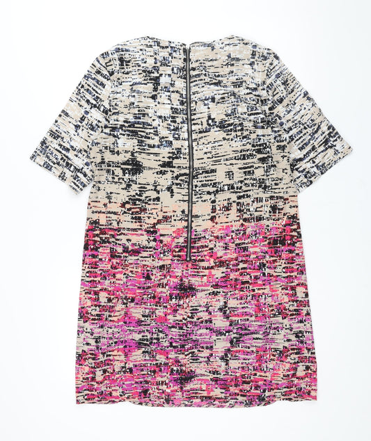 Warehouse Womens Multicoloured Geometric Polyester Shift Size 12 Round Neck Zip