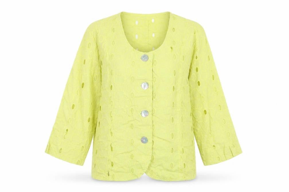 Adini Womens Green Geometric Jacket Size L Button - Embroidered Cut Out