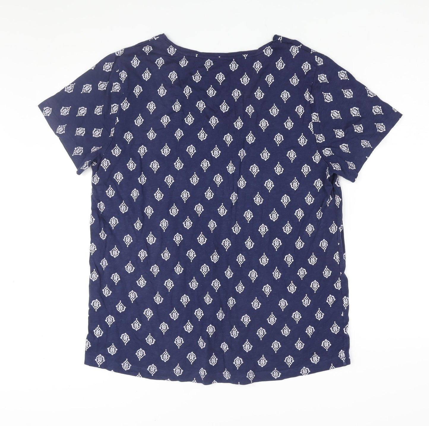 Linea Womens Blue Geometric Cotton Basic T-Shirt Size L V-Neck