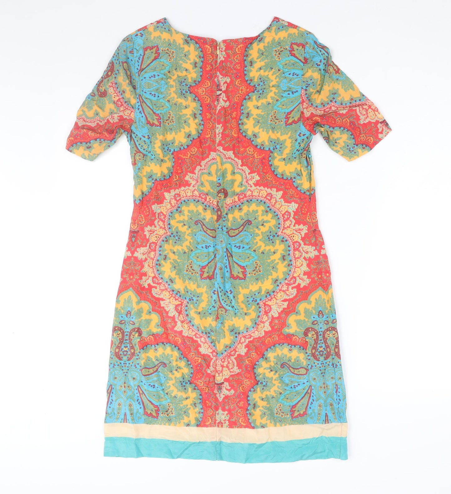 Warehouse Womens Multicoloured Geometric Silk Shift Size 8 Round Neck Zip