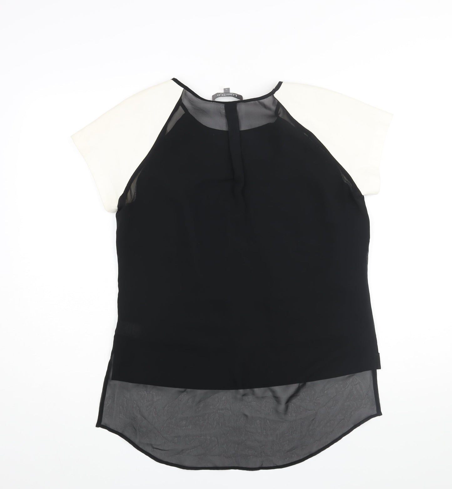 Limited Collection Womens Black Polyester Basic Blouse Size 12 Round Neck - Semi Sheer Back Zip