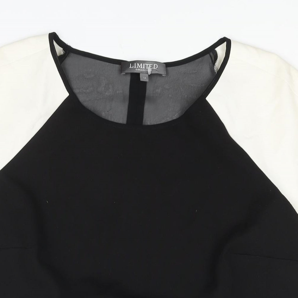 Limited Collection Womens Black Polyester Basic Blouse Size 12 Round Neck - Semi Sheer Back Zip