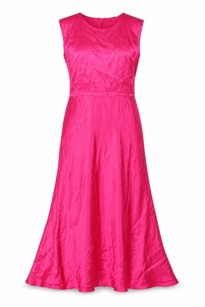 Marks and Spencer Womens Pink Viscose A-Line Size 6 Boat Neck Zip - Belted