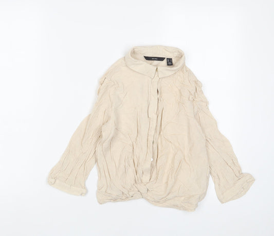 VERO MODA Womens Beige Linen Basic Button-Up Size S Collared