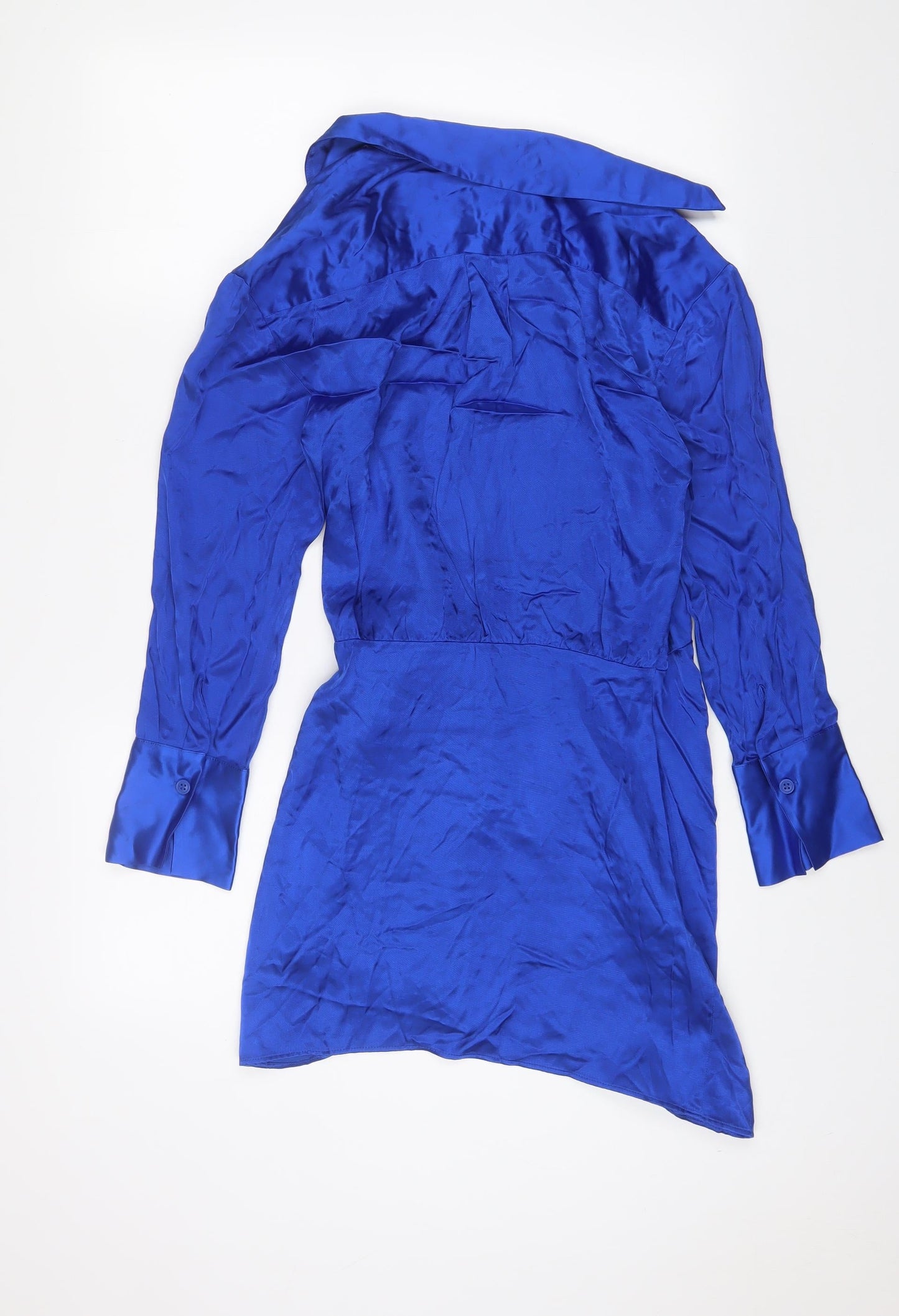 Zara Womens Blue Viscose Wrap Dress Size 12 V-Neck Tie - Belted