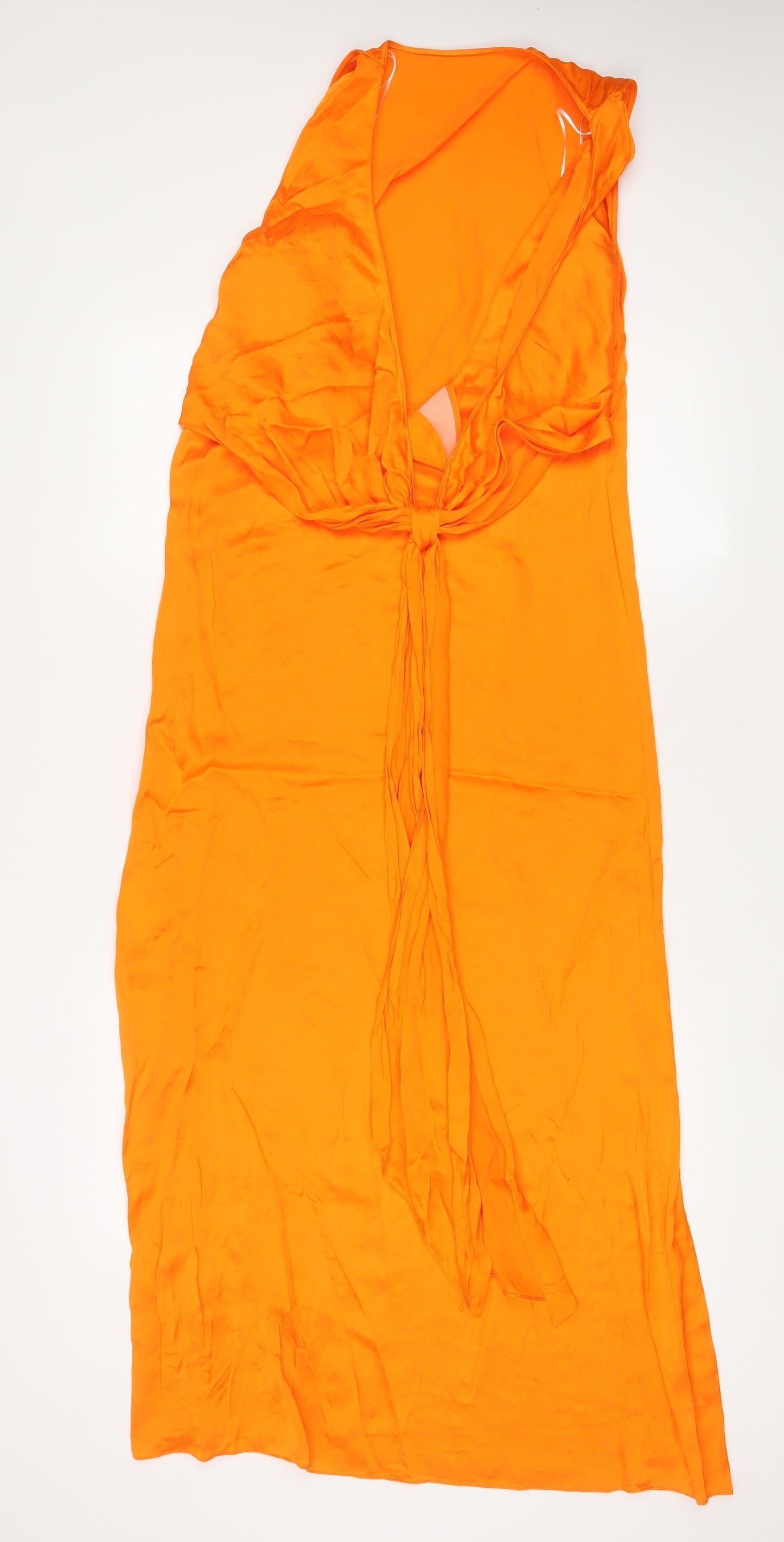 Zara Womens Orange Viscose A-Line Size XS Cowl Neck Tie