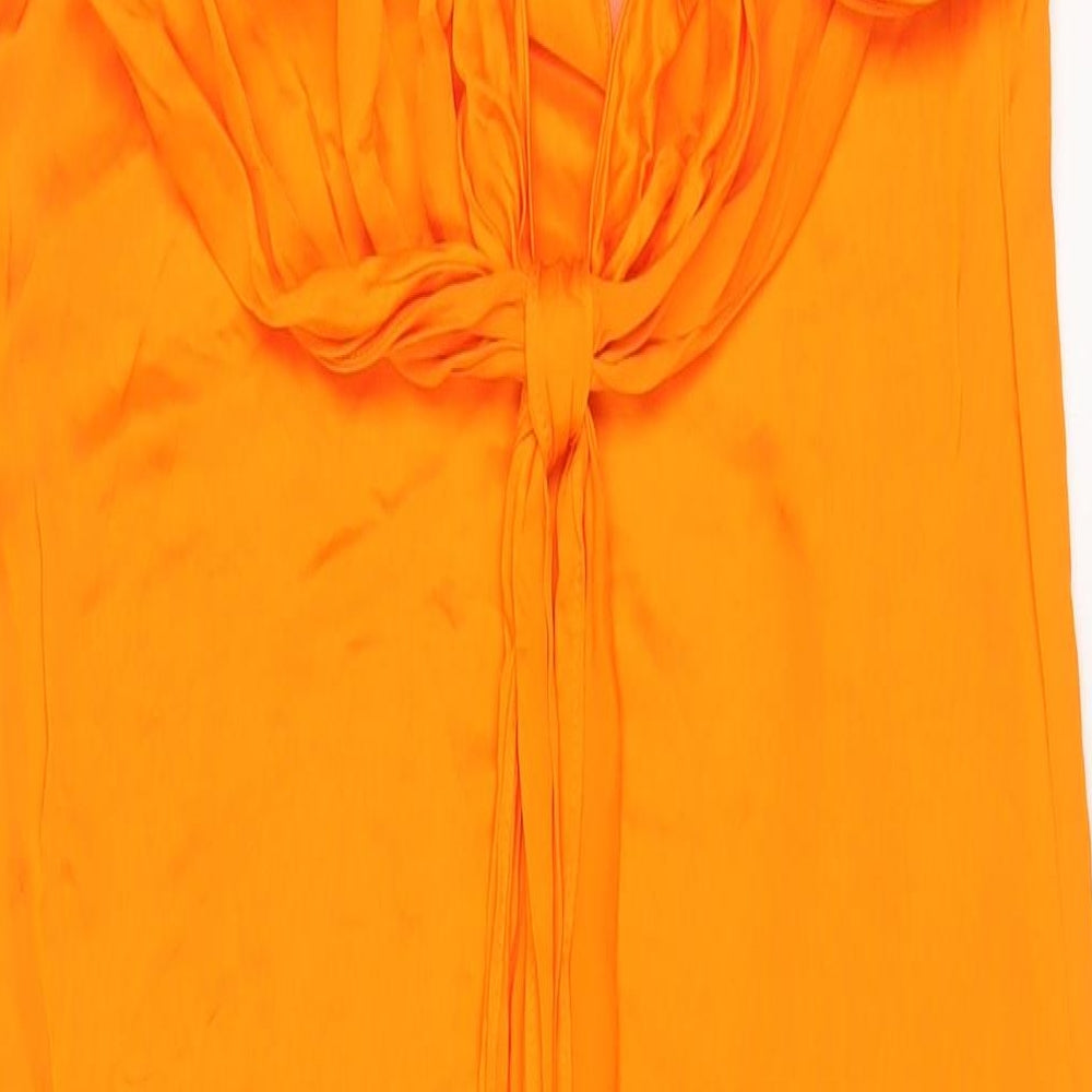 Zara Womens Orange Viscose A-Line Size XS Cowl Neck Tie