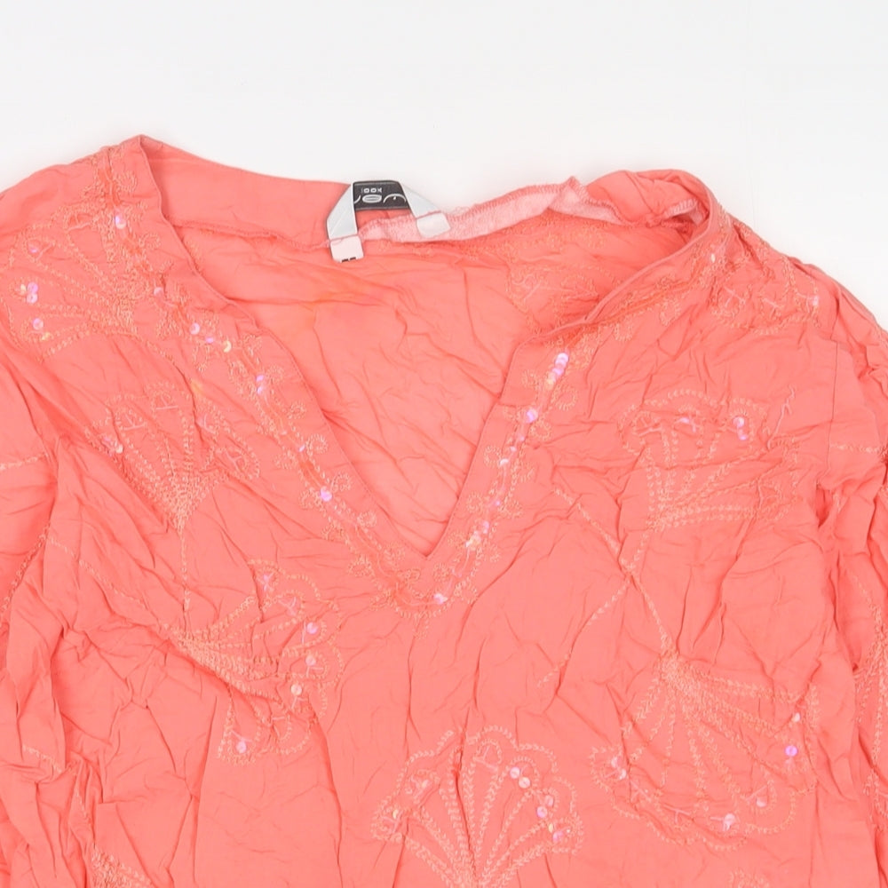 New Look Womens Pink Cotton A-Line Size 12 V-Neck Pullover - Embroidered, Sequins