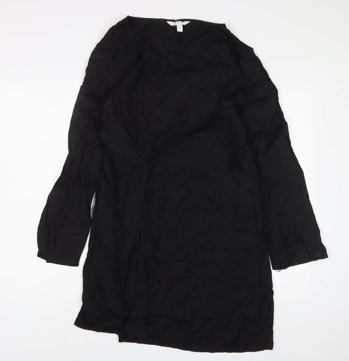 H&M Womens Black Viscose A-Line Size 8 Crew Neck Pullover - Pleated