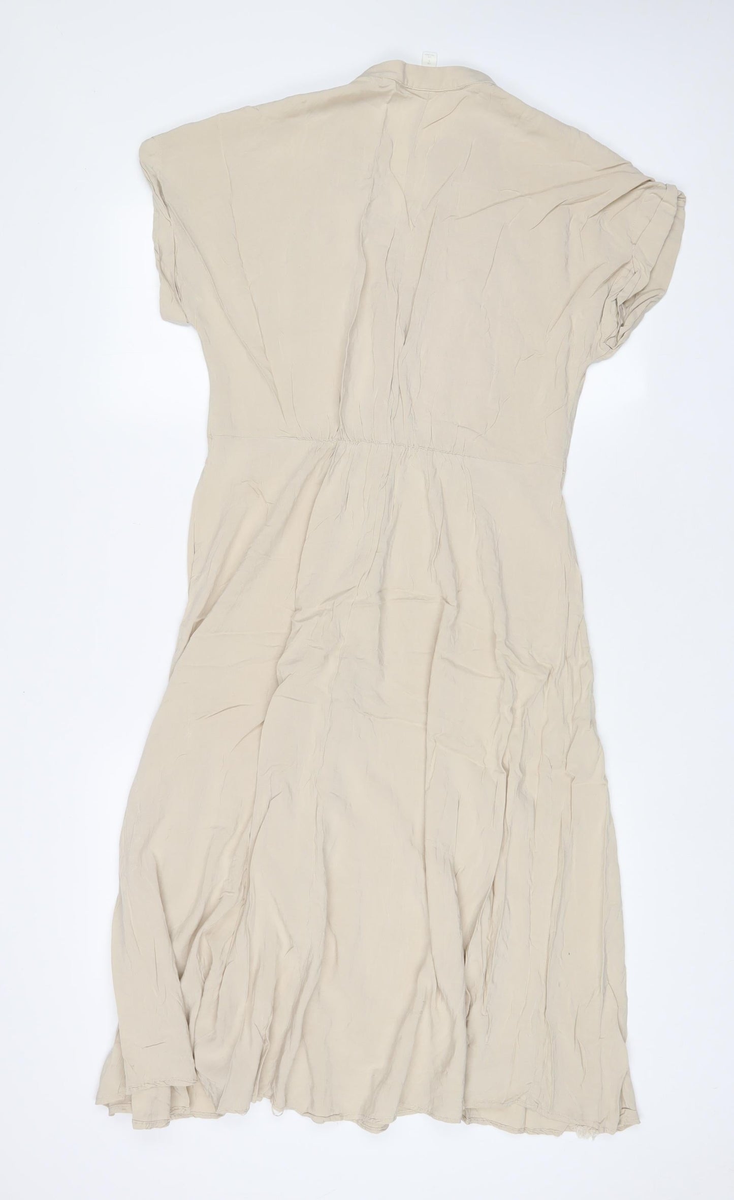 H&M Womens Beige Viscose A-Line Size S V-Neck Button