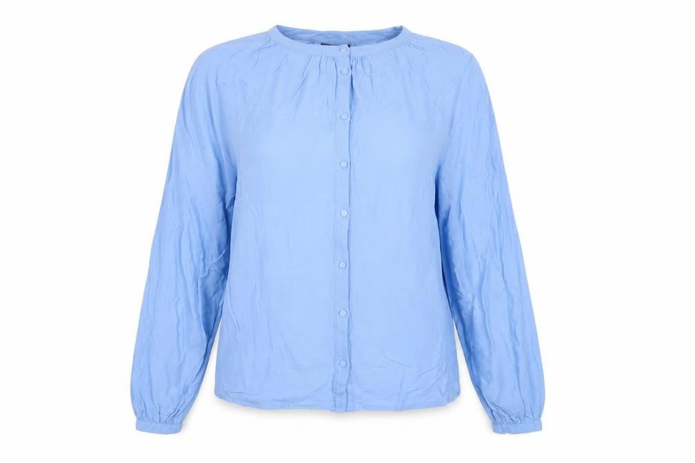 Warehouse Womens Blue Viscose Basic Button-Up Size 12 Crew Neck