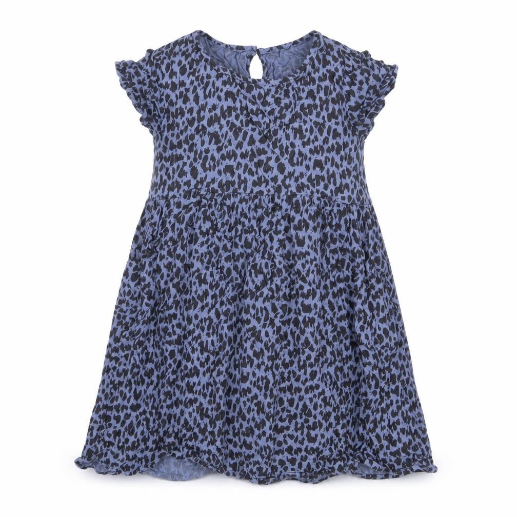 H&M Girls Blue Animal Print Viscose A-Line Size 7-8 Years Crew Neck Button - Pockets