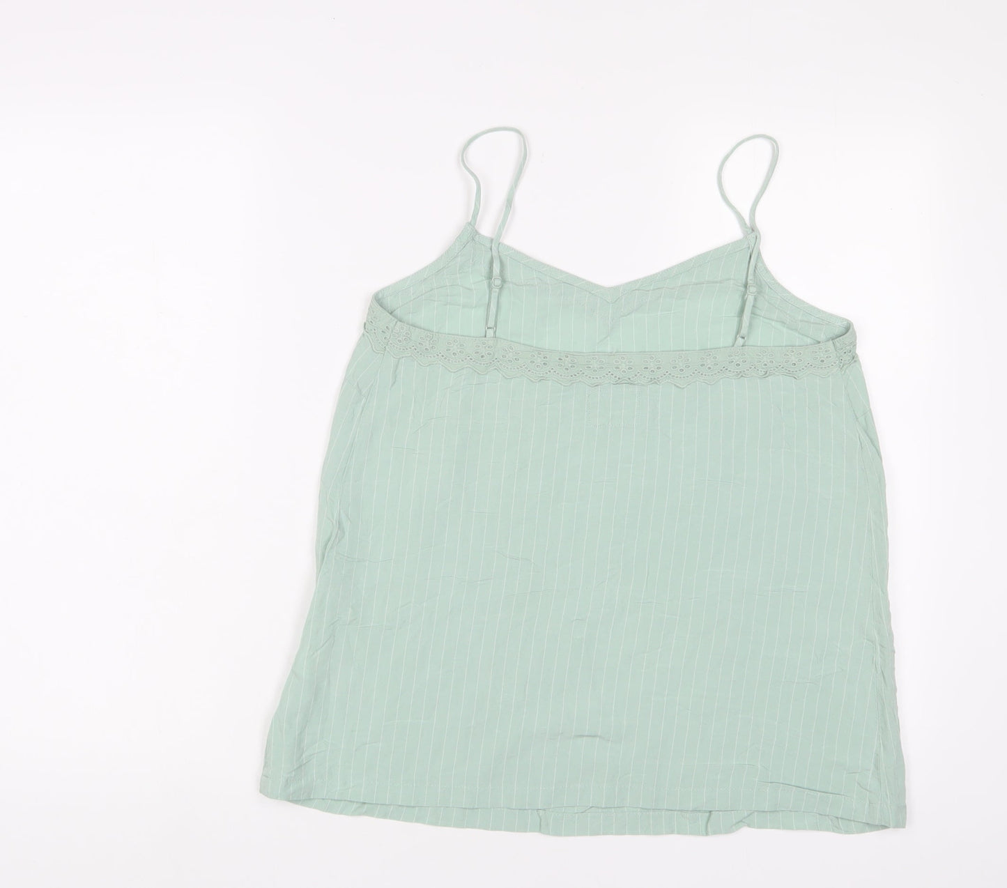 Marks and Spencer Womens Green Striped Viscose Camisole Tank Size 10 V-Neck - Embroidered