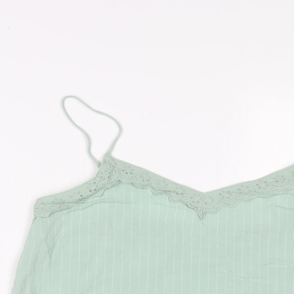 Marks and Spencer Womens Green Striped Viscose Camisole Tank Size 10 V-Neck - Embroidered