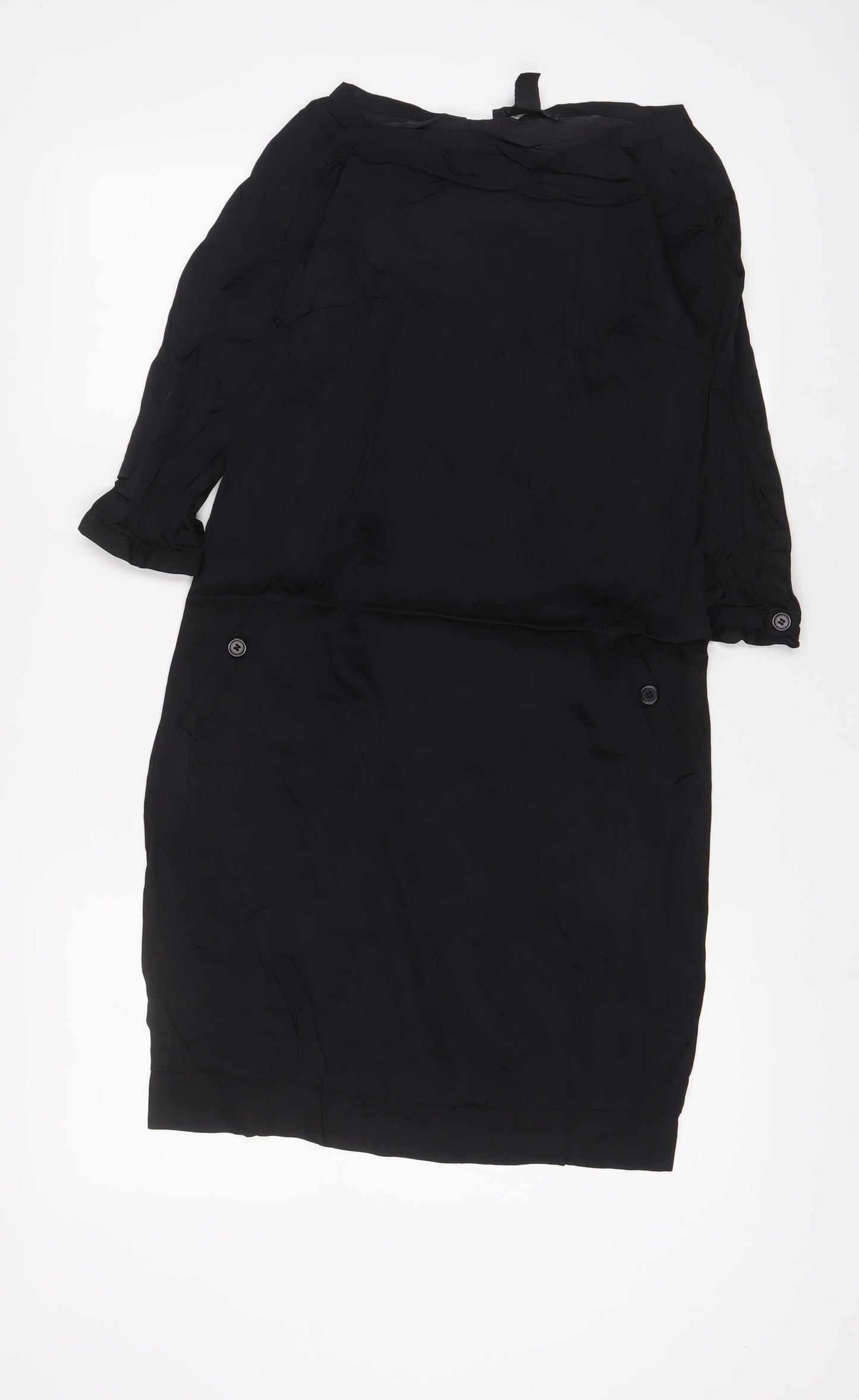 H&M Womens Black Viscose A-Line Size 6 Boat Neck Pullover - Pockets