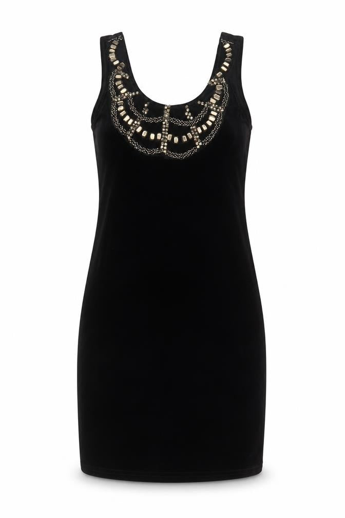 New Look Womens Black Polyester Tank Dress Size 10 Scoop Neck Pullover - Beaded