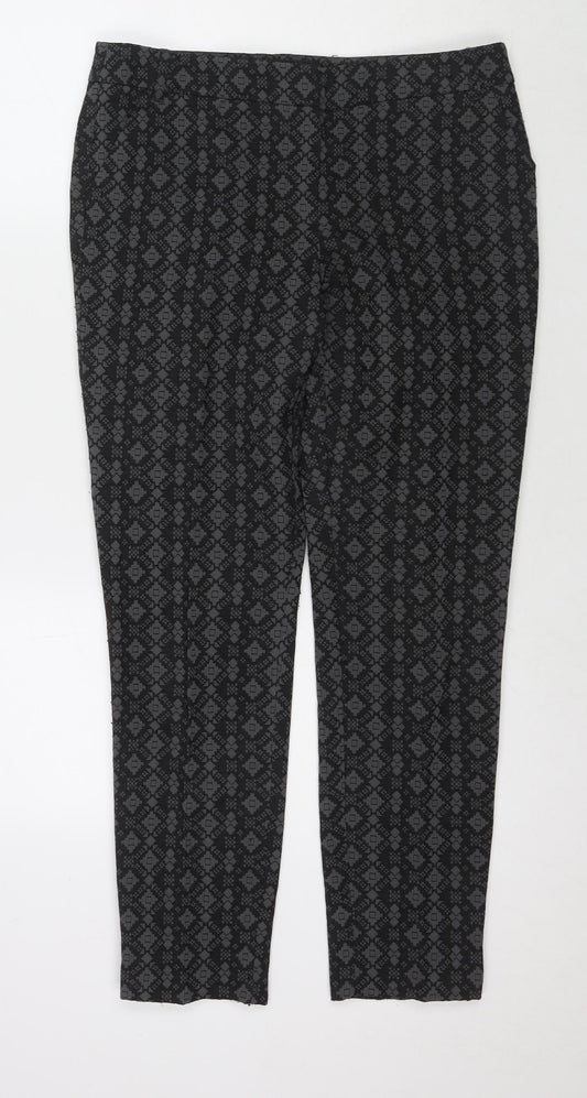 NEXT Womens Black Geometric Polyester Trousers Size 10 L27 in Regular Zip