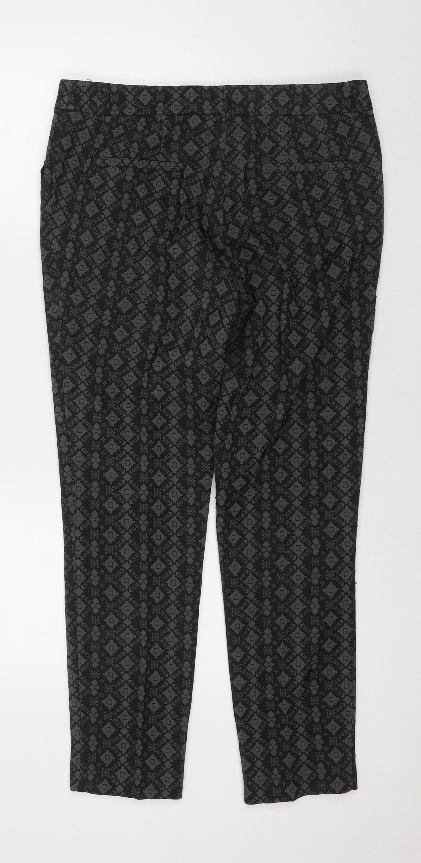 NEXT Womens Black Geometric Polyester Trousers Size 10 L27 in Regular Zip