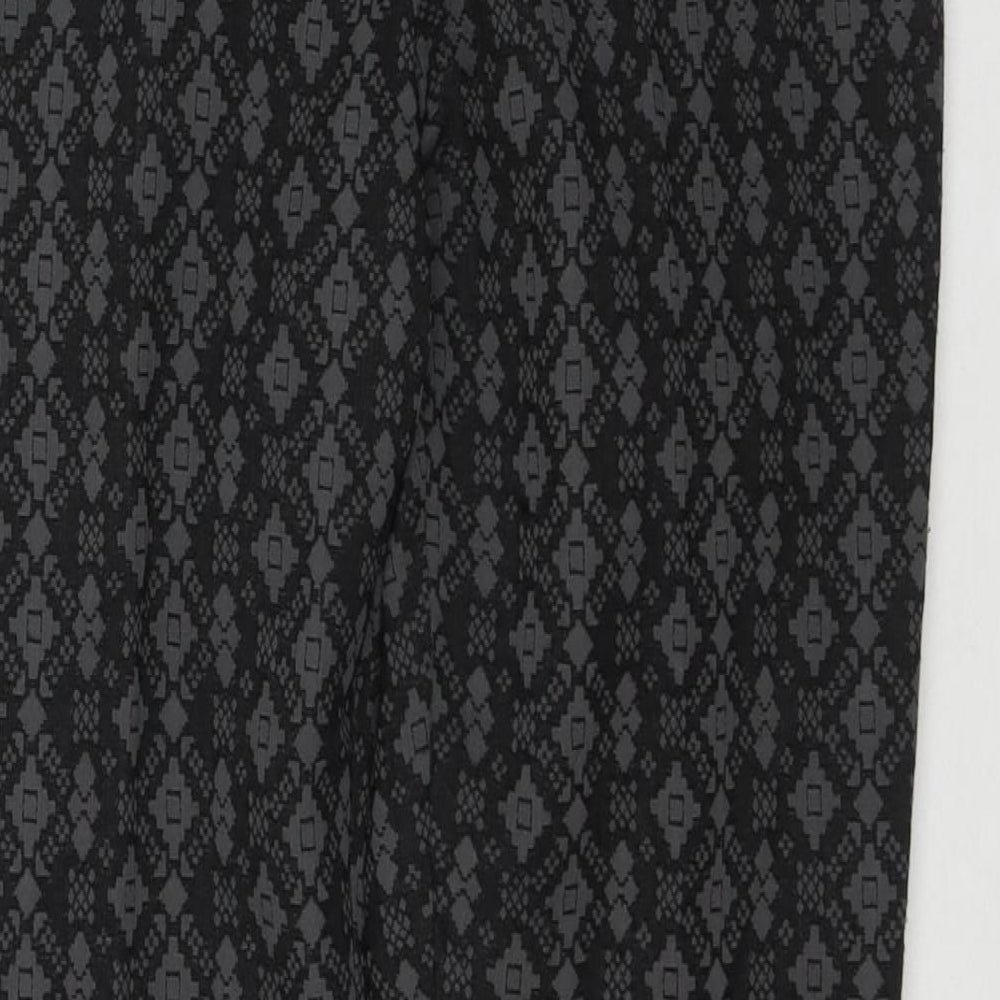 NEXT Womens Black Geometric Polyester Trousers Size 10 L27 in Regular Zip