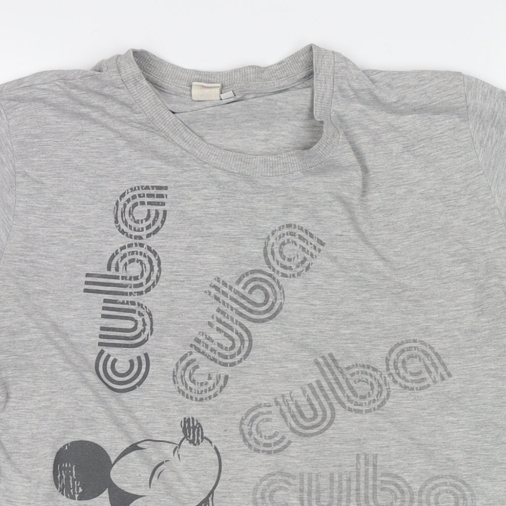 Disney Womens Grey Polyester Basic T-Shirt Size L Round Neck - Mickey Mouse Cuba