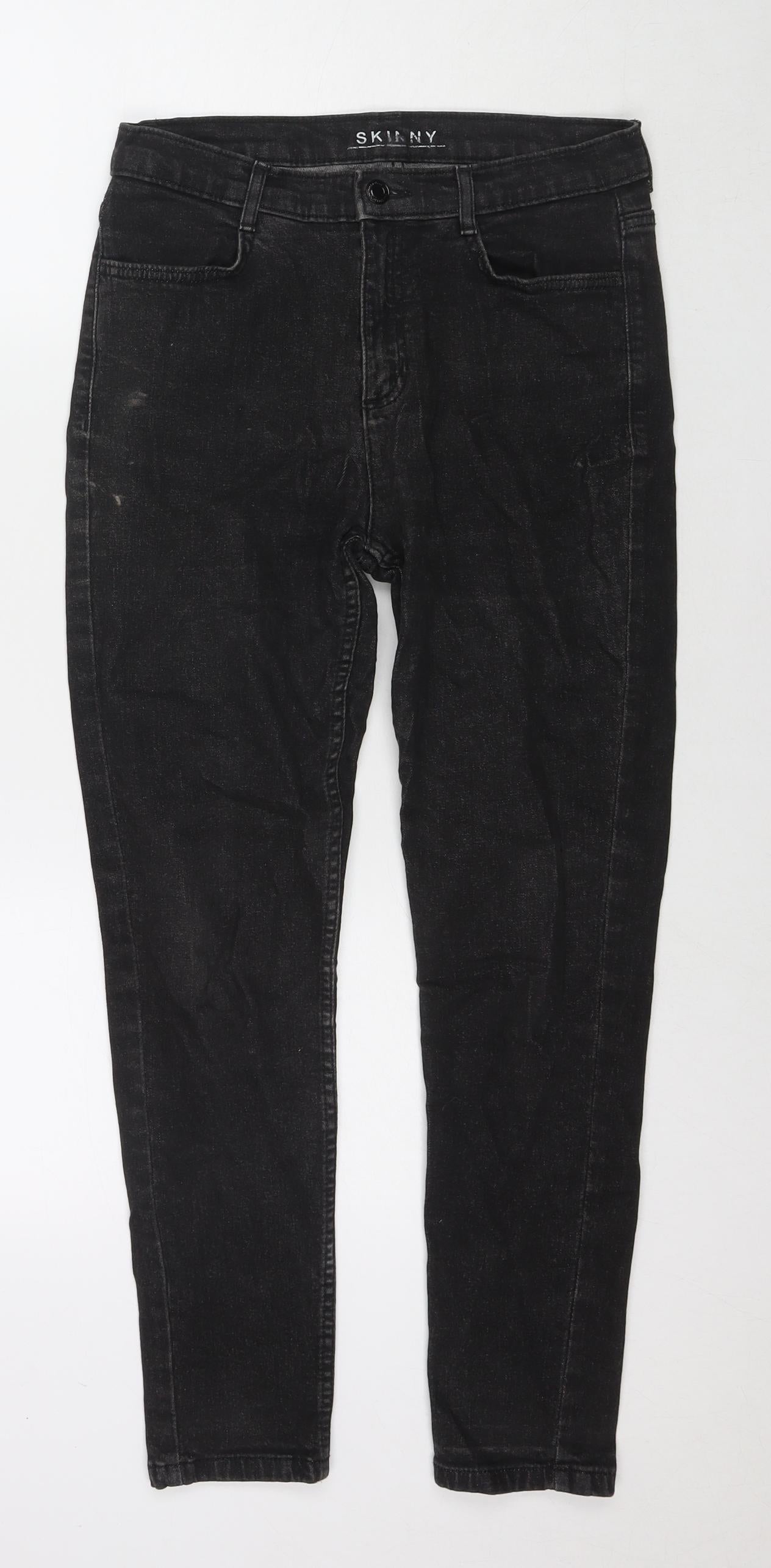 Marks and Spencer Womens Black Cotton Skinny Jeans Size 10 L25 in Regular Zip